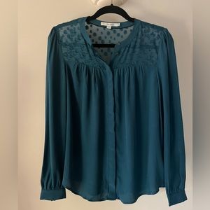 Boden teal long sleeve blouse top silk viscose blend size 6R